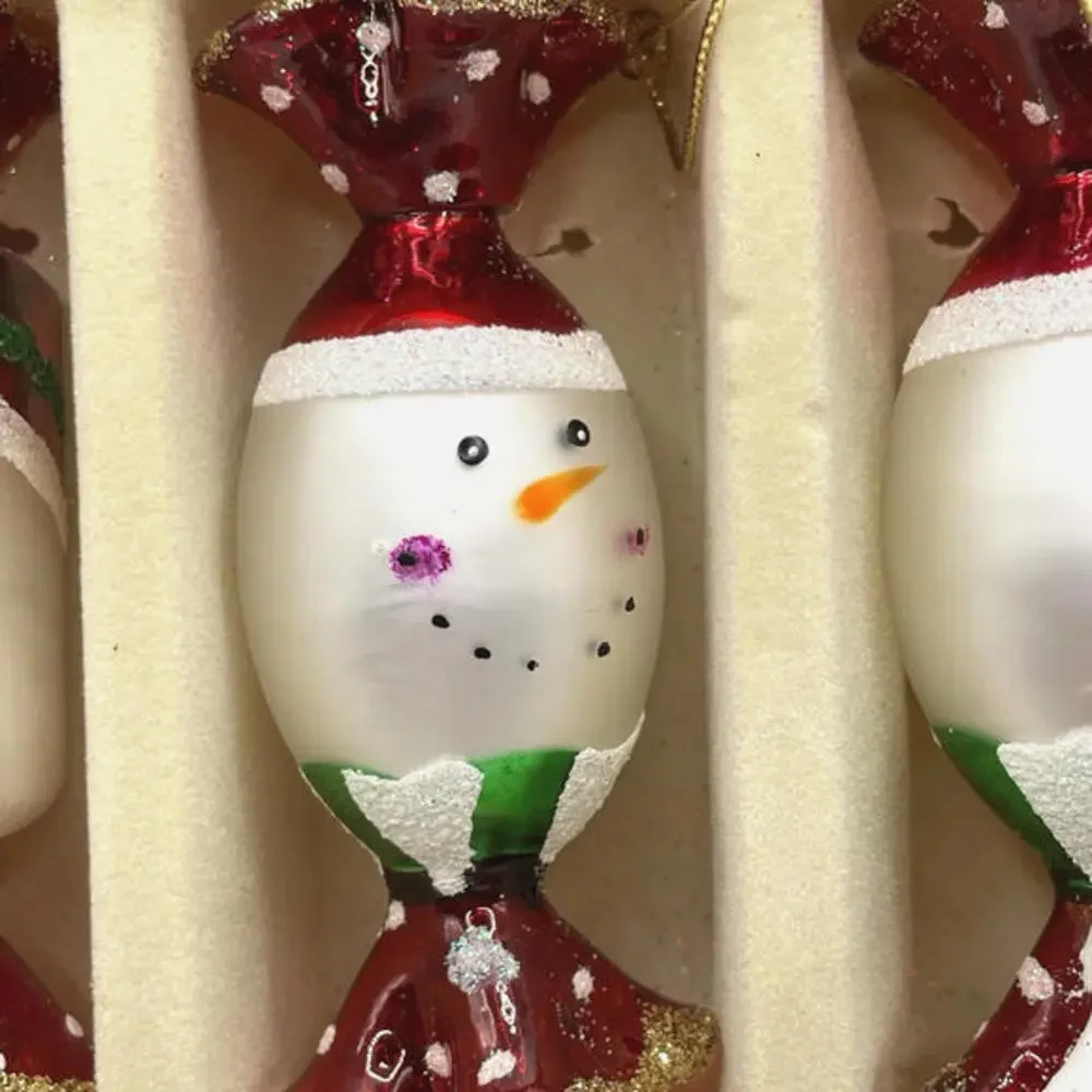Papyrus Santa Snowman Candies Glass Christmas Ornaments‎ Set Of 4 in Box